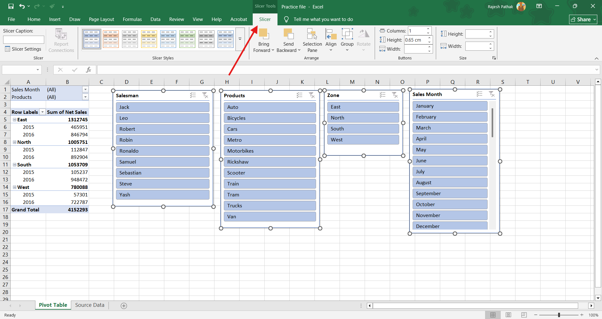 Go to 'Slicer' ribbon tab.