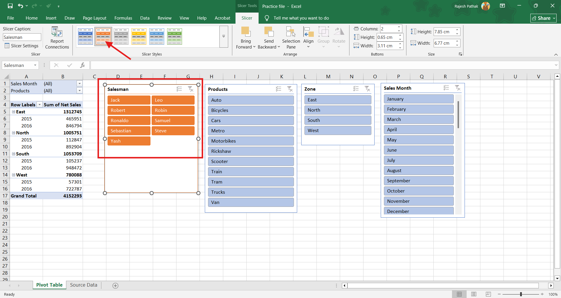From options ribbon tab, we can apply different colours to different slicers to differentiate them from each other.