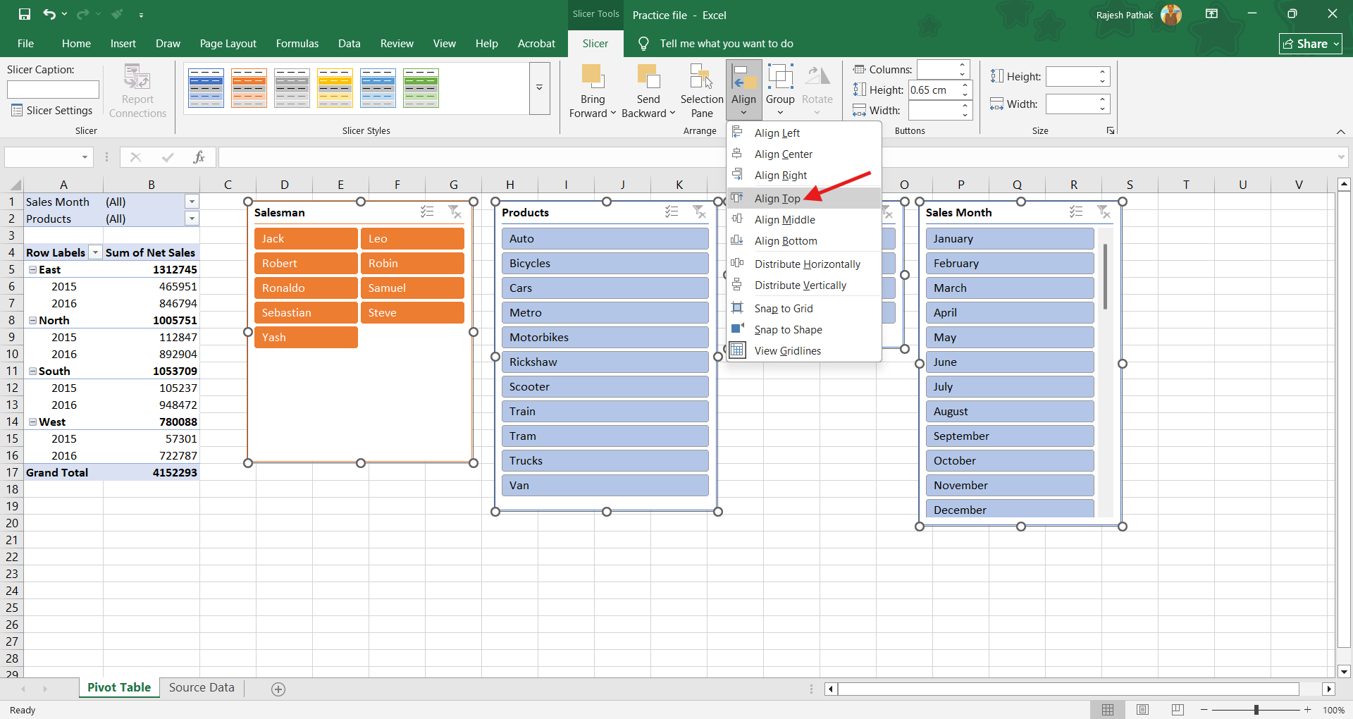 Click on align top.