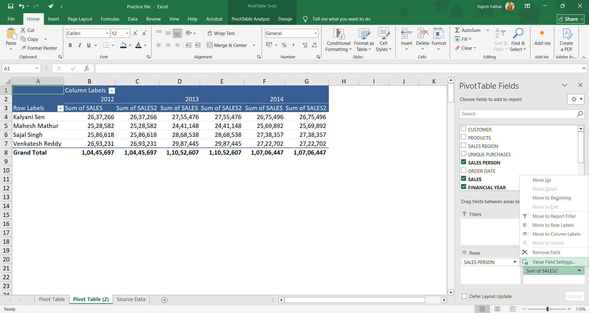 Open value field settings. 