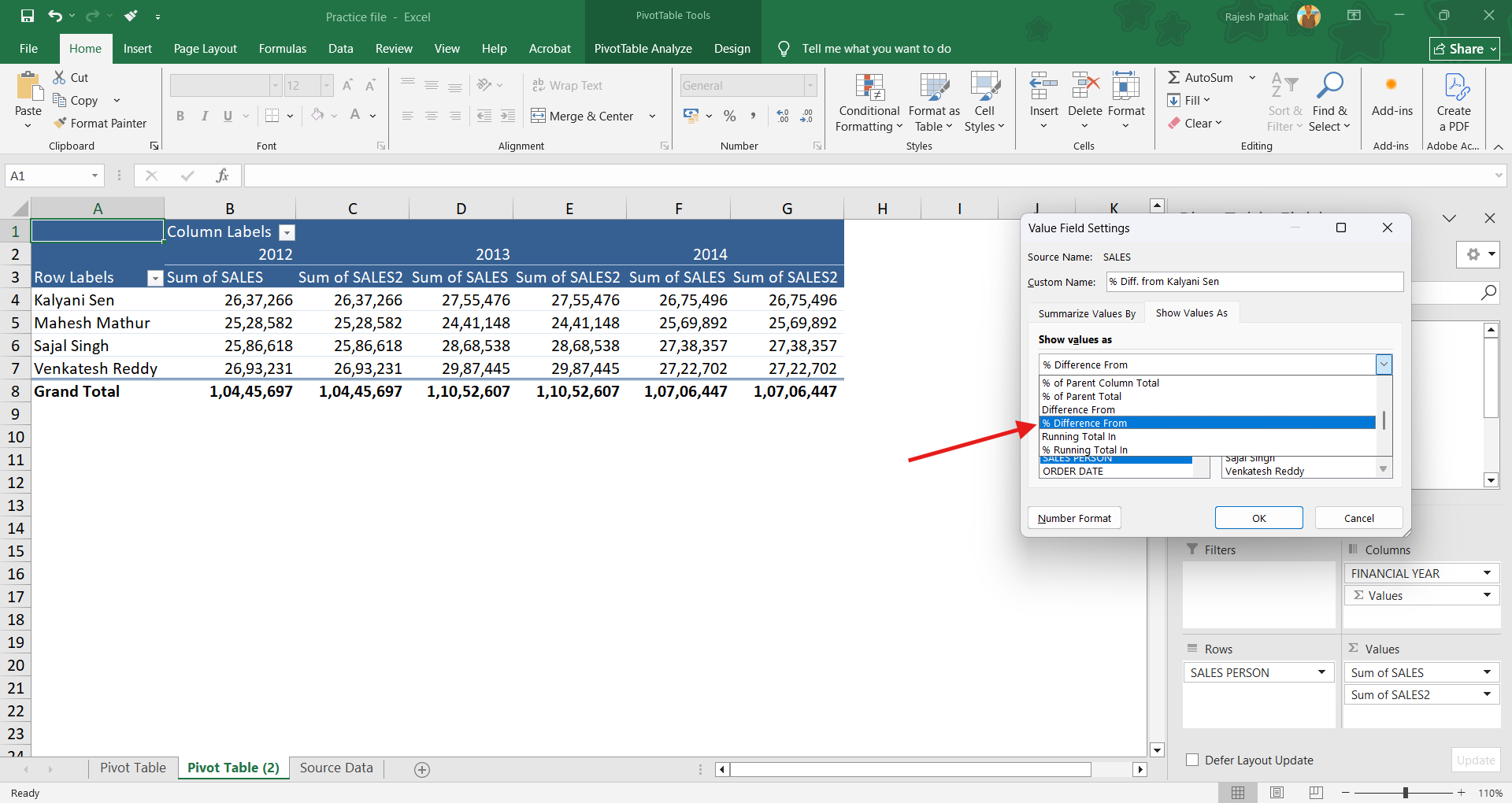Select '% difference from'. 