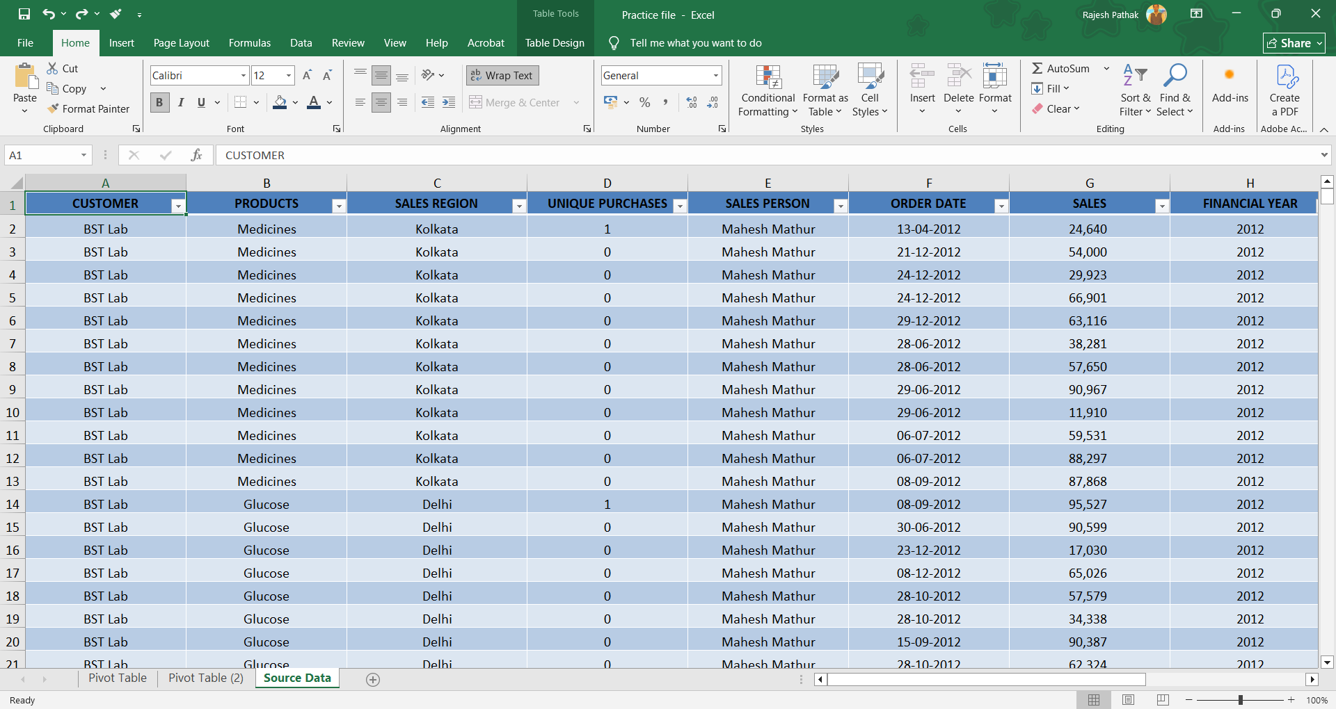 Excel Table example