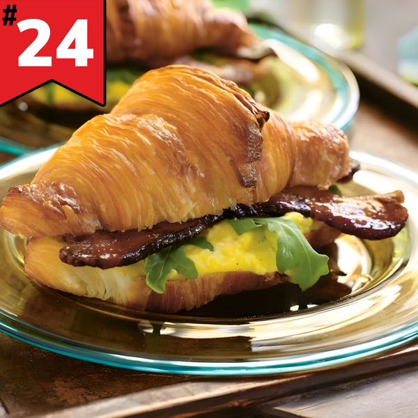 #24. Sweat roasted Bacon and Egg, Arugula, Cheddar Cheese on Croissant