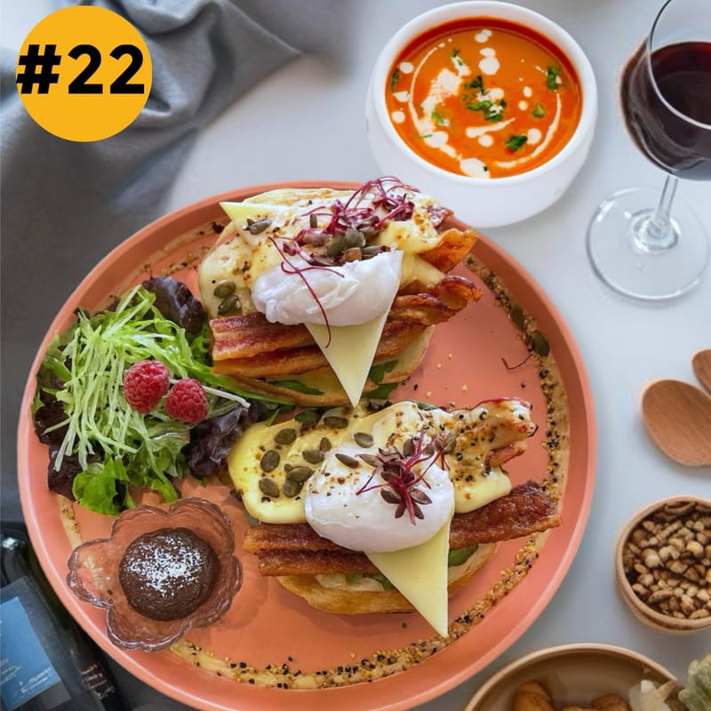 #22 Open-Face Bacon & Poached Eggs Bagel