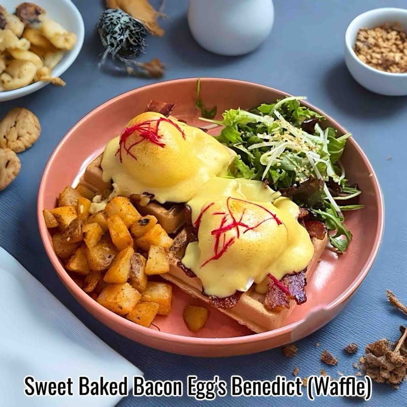 Sweet Baked Bacon Egg's Benedict (Waffle)