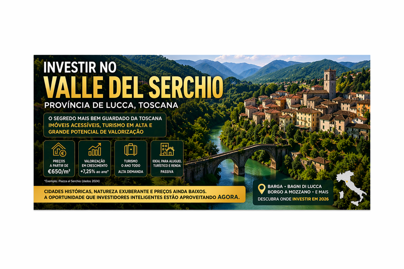 Investir no Valle del Serchio, Lucca: guia completo 2026 para comprar imóveis na Toscana com alta valorização