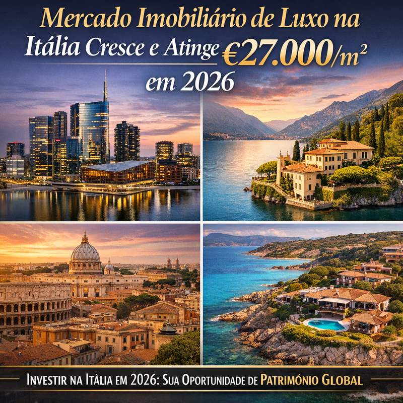 Mercado imobiliário de luxo na Itália cresce e atinge até €27.000/m² em 2026