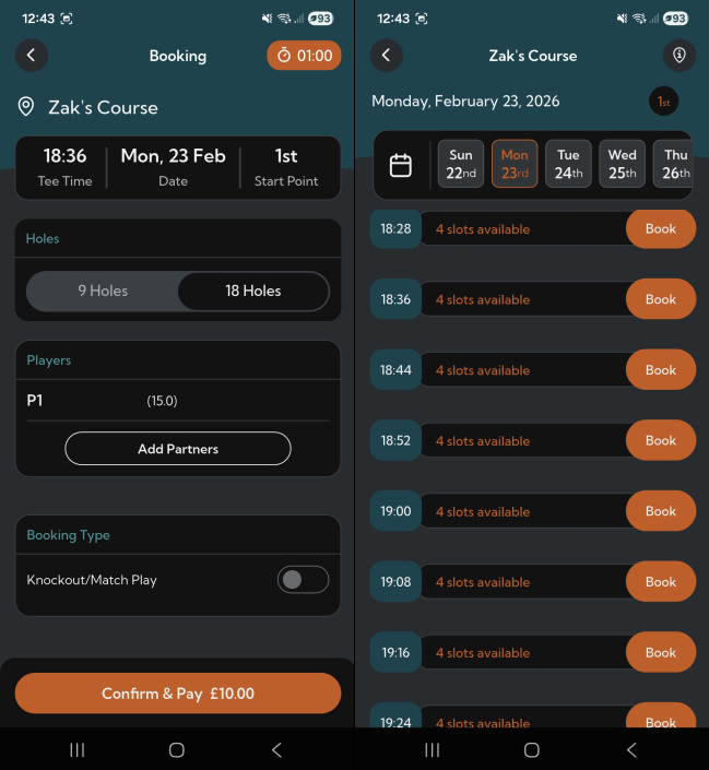 Tee Booking for Members & Visitors