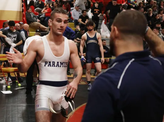 Anthony Asatrian of Paramus defeats Evan Vasquez of Roxbury in the 160-pound semifinal match at the Region 2 wrestling tournament at Mt. Olive HS on Feb. 23, 2019.