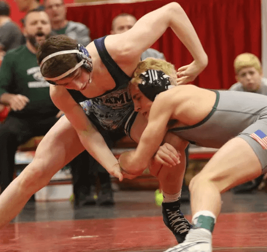 Aaron Ayzerov of Paramus wins a decision over Brandon Teresa of Montville in the 138 lb. semi final match at the Region 2 wrestling tournament at Mt. Olive HS on February 23, 2019.