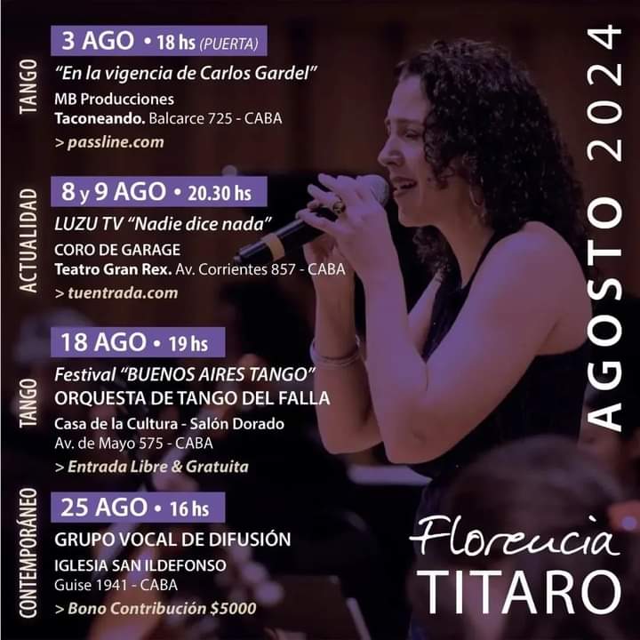 👉 Agenda de shows de Agosto, Florencia Titaro!