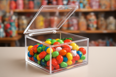 5-Sided Acrylic Box with Hinged Lid