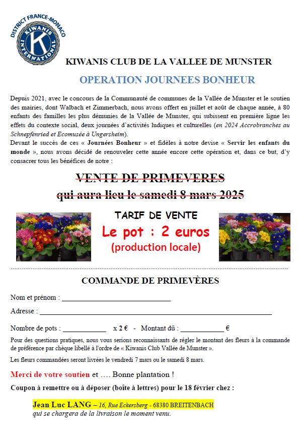 VENTE DE PRIMEVERES qui aura lieu le samedi 8 mars 2025