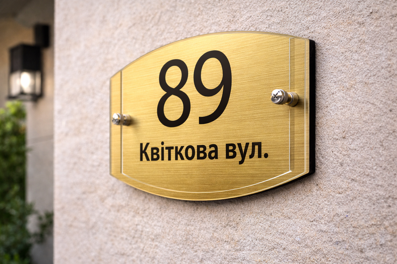 Адресна табличка з композиту та акрилу на дистанційних тримачах №4