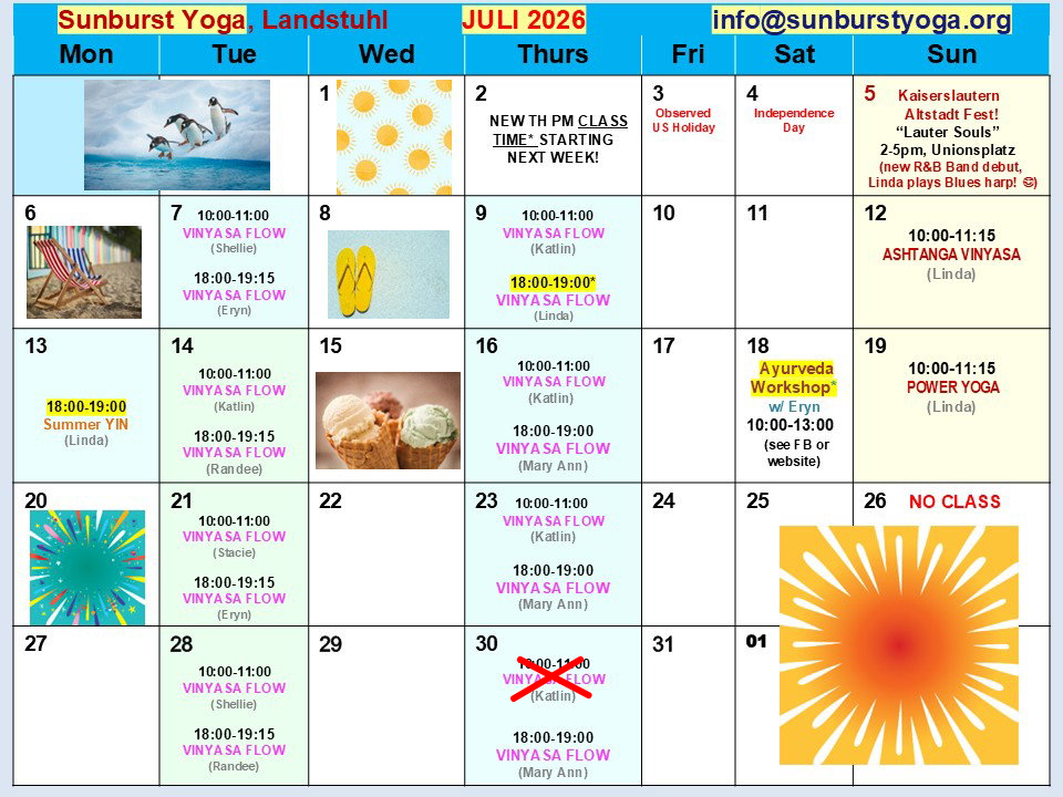 Sorry, today's (30.Jul) 10:00-11:00am class is CANCELLED! Join us tonight if you can, thank you!