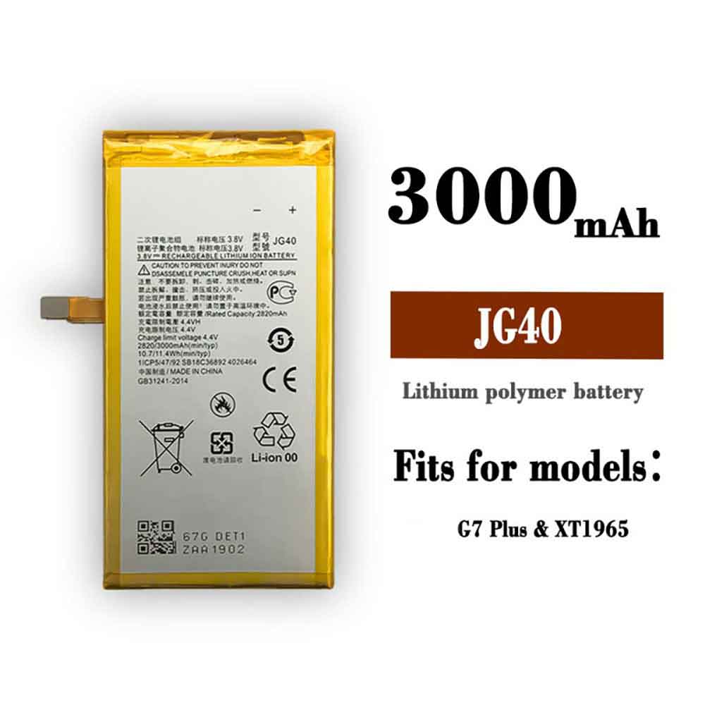 3000mAh Motorola JG40 Baterías para Celulares para Motorola Moto G7 Plus XT1965-3 XT1965-2