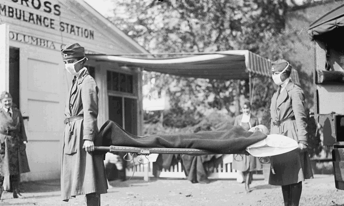 Le poste d’urgence de la Croix-Rouge à Washington D.C. durant l’épidémie de grippe espagnole, 1919 - source : National Photo Company-Wikimedia Commons 