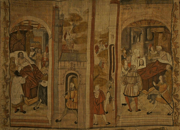 Tapisserie représentant Vespasien atteint de la lèpre, Hospices de Reims, v. 1500.