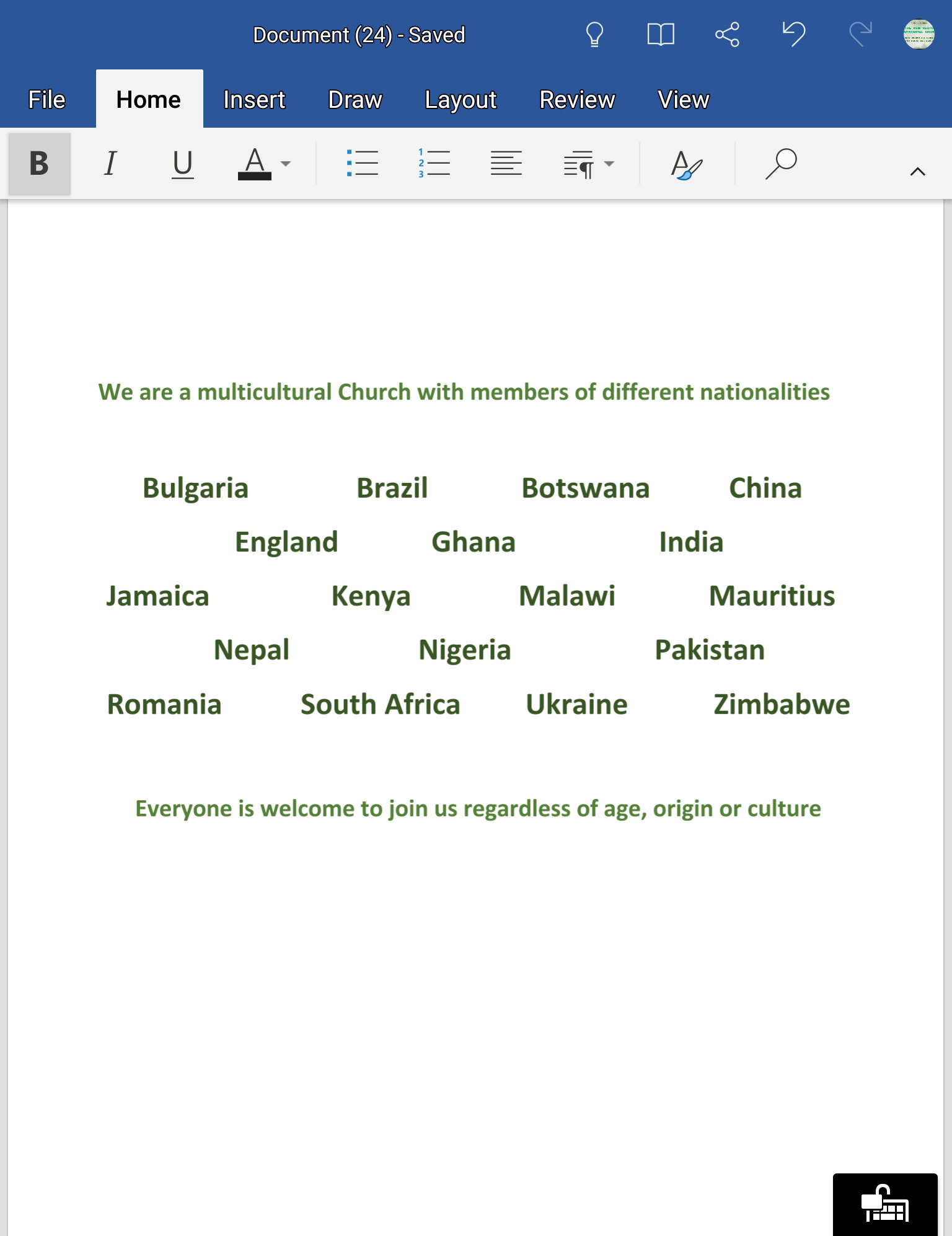 People of all nationalities come to our church, and you are welcome to join us, Service starts at 10.30am to 1.00pm with time to fellowship afterwards.