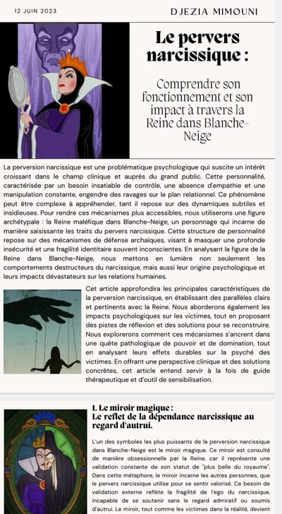 La perversion narcissique sous le prisme de blanche neige