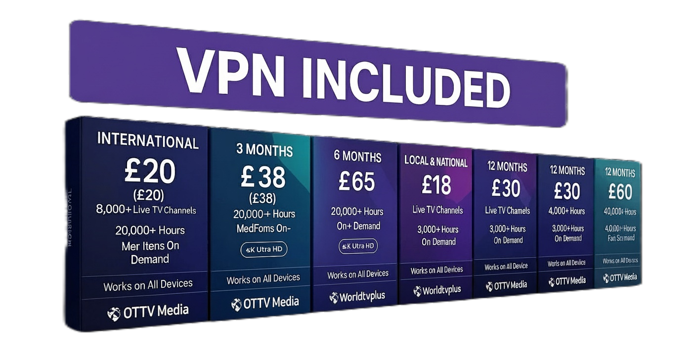 OTTTV media UK IPTV streaming interface on Smart TV