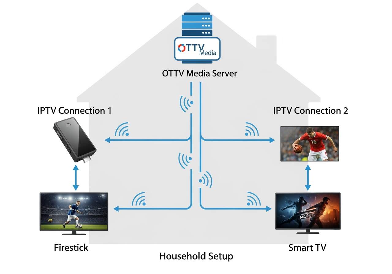 IPTV connections (“IPTV Connection 1” and “IPTV Connection 2”) from the OTTTV