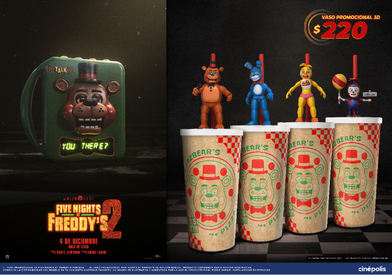 Los vasos coleccionables de Five Nights at Freddy’s 2 llegan a Cinépolis
