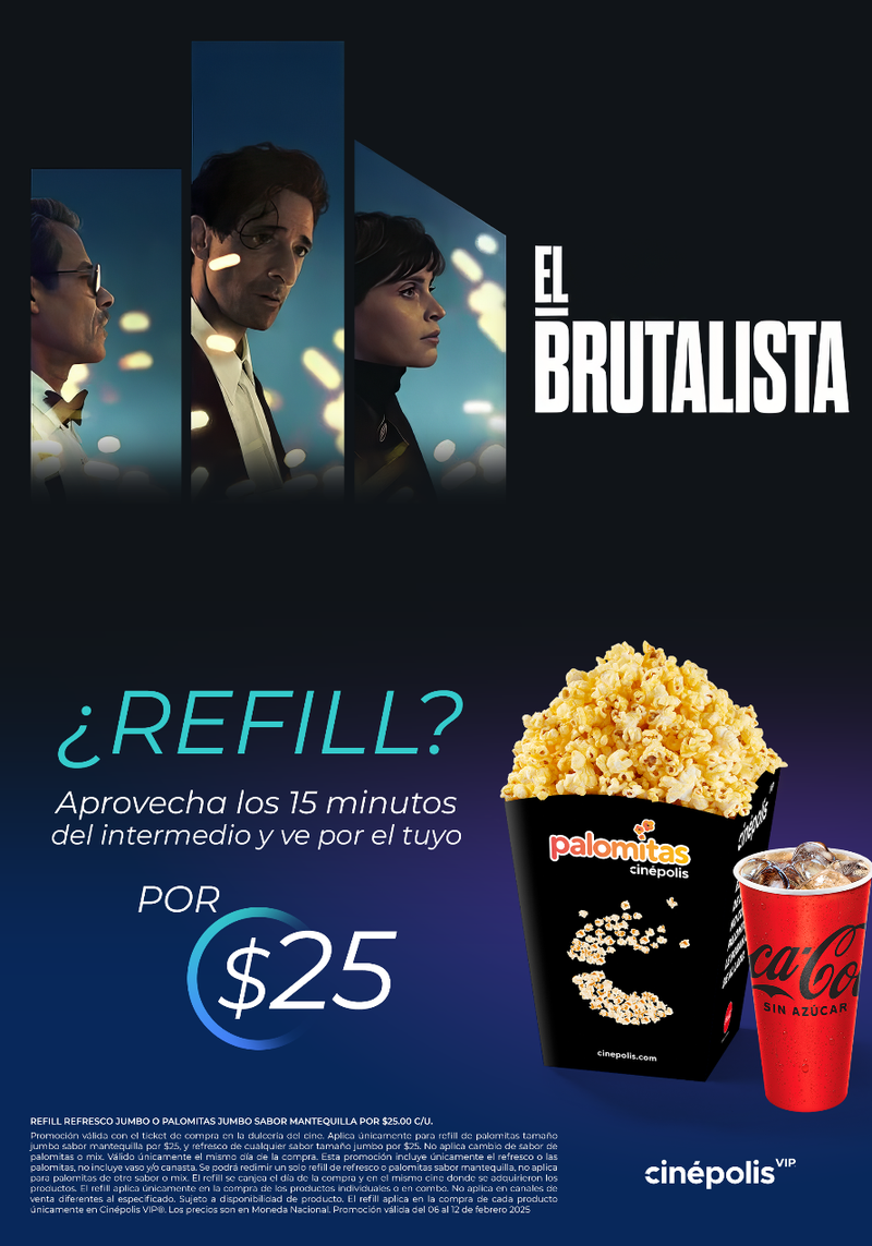 Disfruta de The Brutalist en Cinépolis VIP y aprovecha el refill durante el intermedio