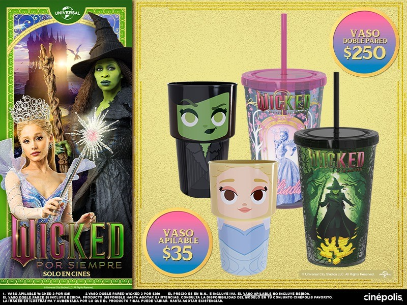 Vasos promocionales Cinépolis de Wicked: Por Siempre