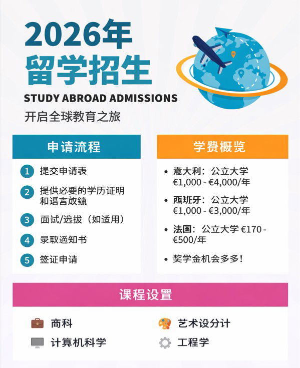 留学比较：意大利 西班牙 葡萄牙 法国 瑞士