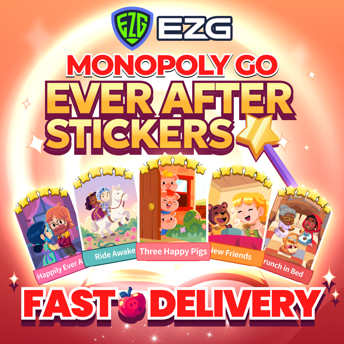 EZG.com is the best store to buy the cheapest in-game stickers for Monopoly Go Ever After Ablum!