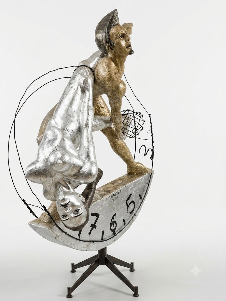 2016  ''IL TEMPO''  h.  cm 160  vetroresina con foglia -d'argento (3)