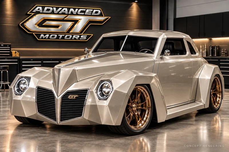 Advanced GT Motors champagne silver — touring coupe 1941 Willys-style concept