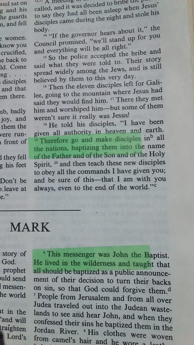 Matthew 28:19 mark 1:4