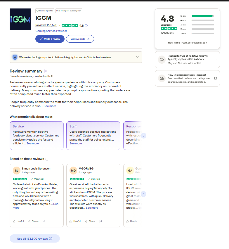 IGGM Diablo 4 products services have received many five-star reviews on Trustpilot. It has a 4.8 real rating and over 145,000 reviews.