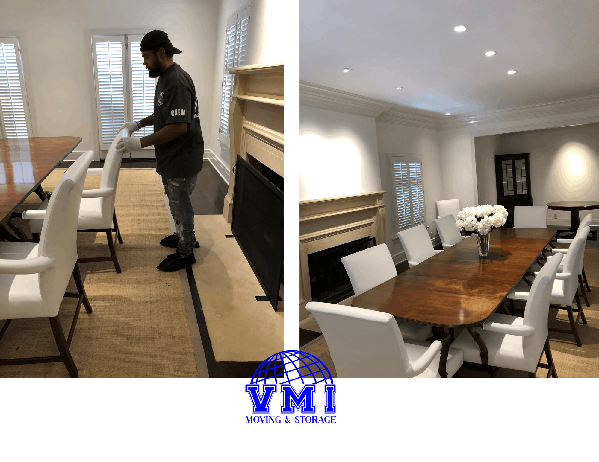 Beverly Hills — White-Glove Setup of Fine Dining Table with White Leather Chairs.