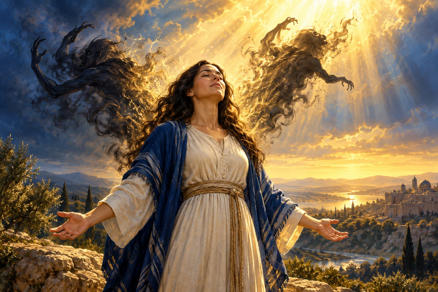 Symbolic spiritual artwork of prayer and hope; not a documented recovery