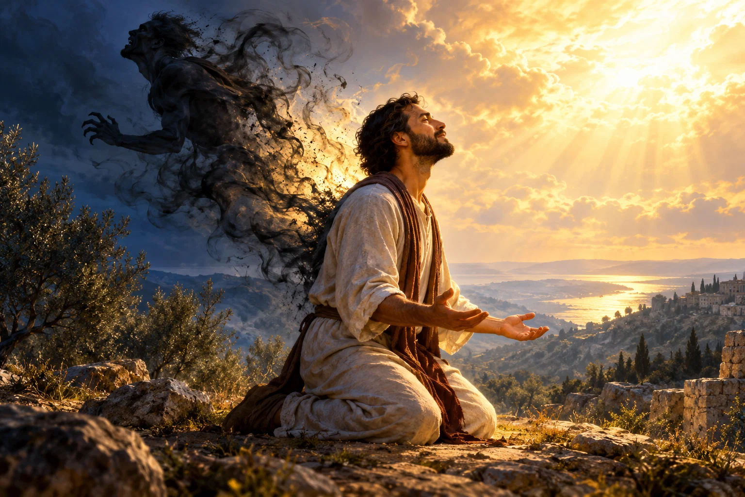 Ilustración de oración y acompañamiento espiritual