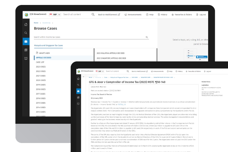 CCH iKnowConnect - Singapore Income Tax - Cases