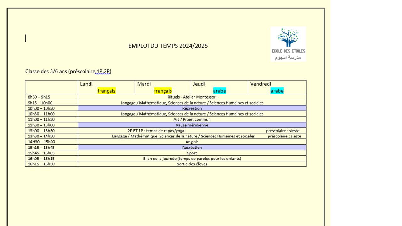 Emploi du temps