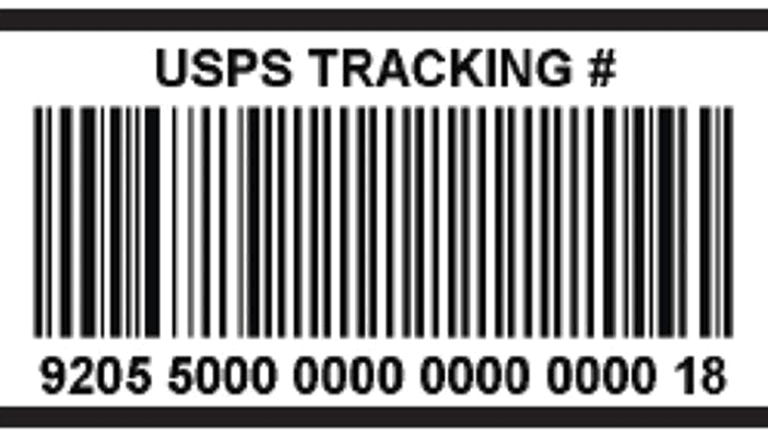 USPS tracking barcode with the numbers 9205 5000 0000 0000 0000 18 below it