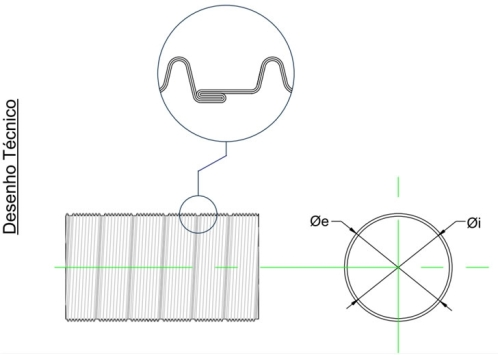 Desenho do tubo de inox flexível