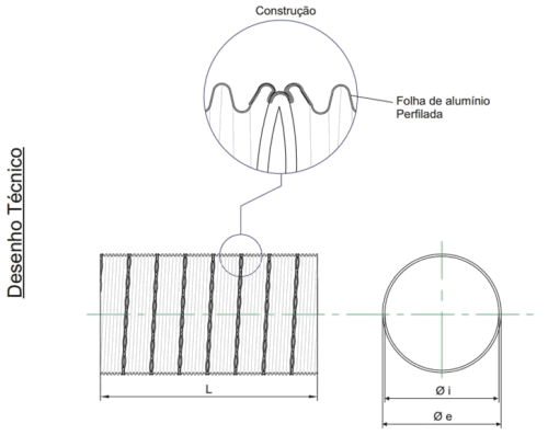 desenho técnico tubo de alumínio flexível