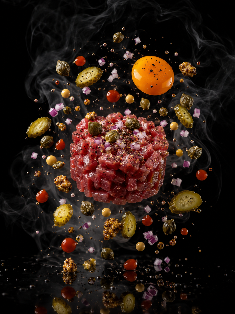 Smoked beef tartare under a cloche