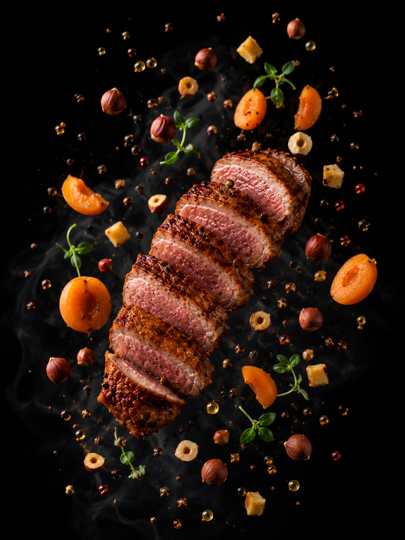 Filet de canard, abricot-gingembre & poivre de Timut