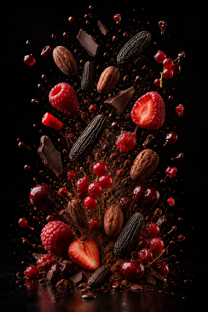 Fondant au chocolat grand cru, fève de tonka & fruits rouges