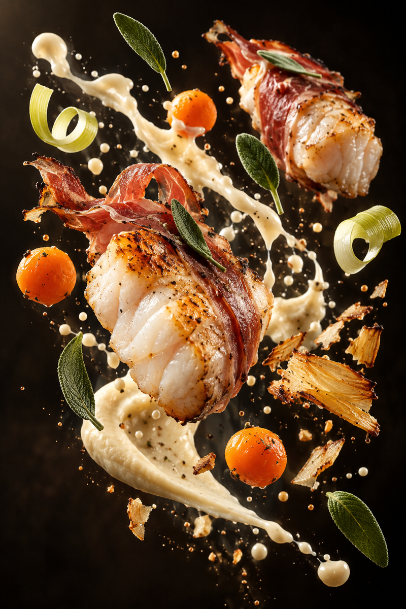 Lotte façon saltimbocca, jambon cru des Grisons & sauge