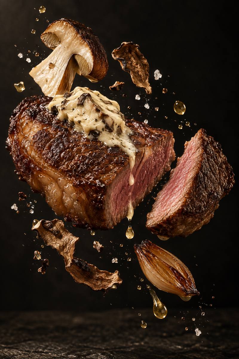Entrecôte de bœuf rassie & beurre de bolets