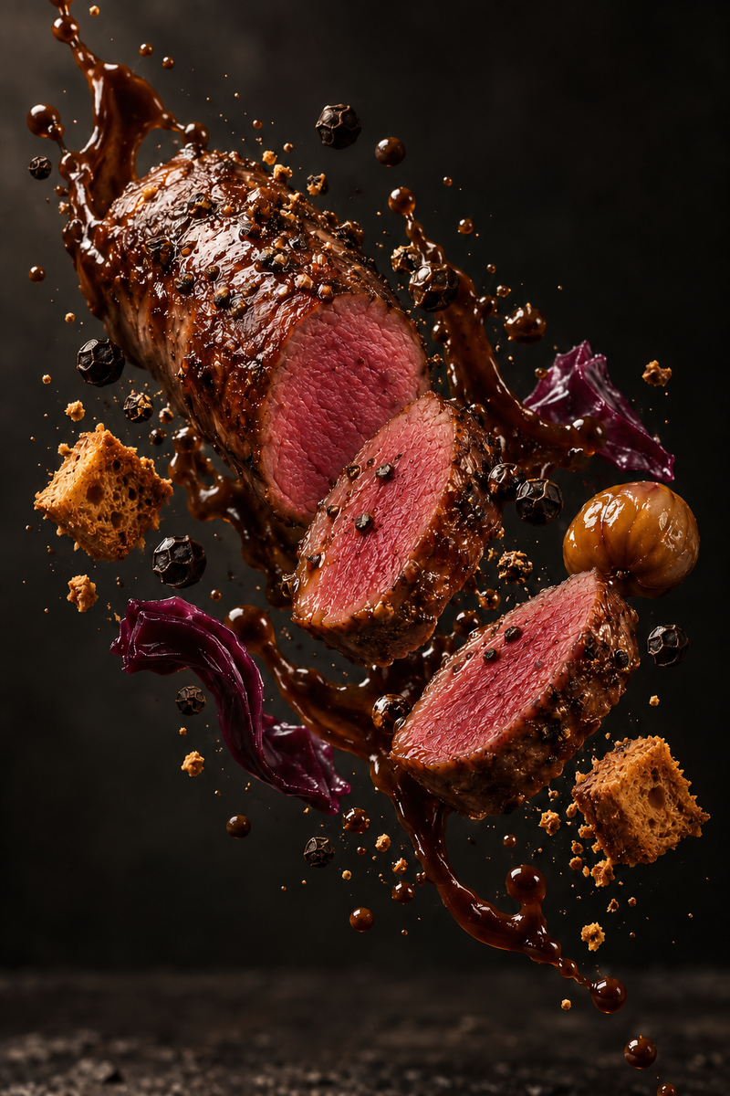 Filet mignon de sanglier, sauce poivrade