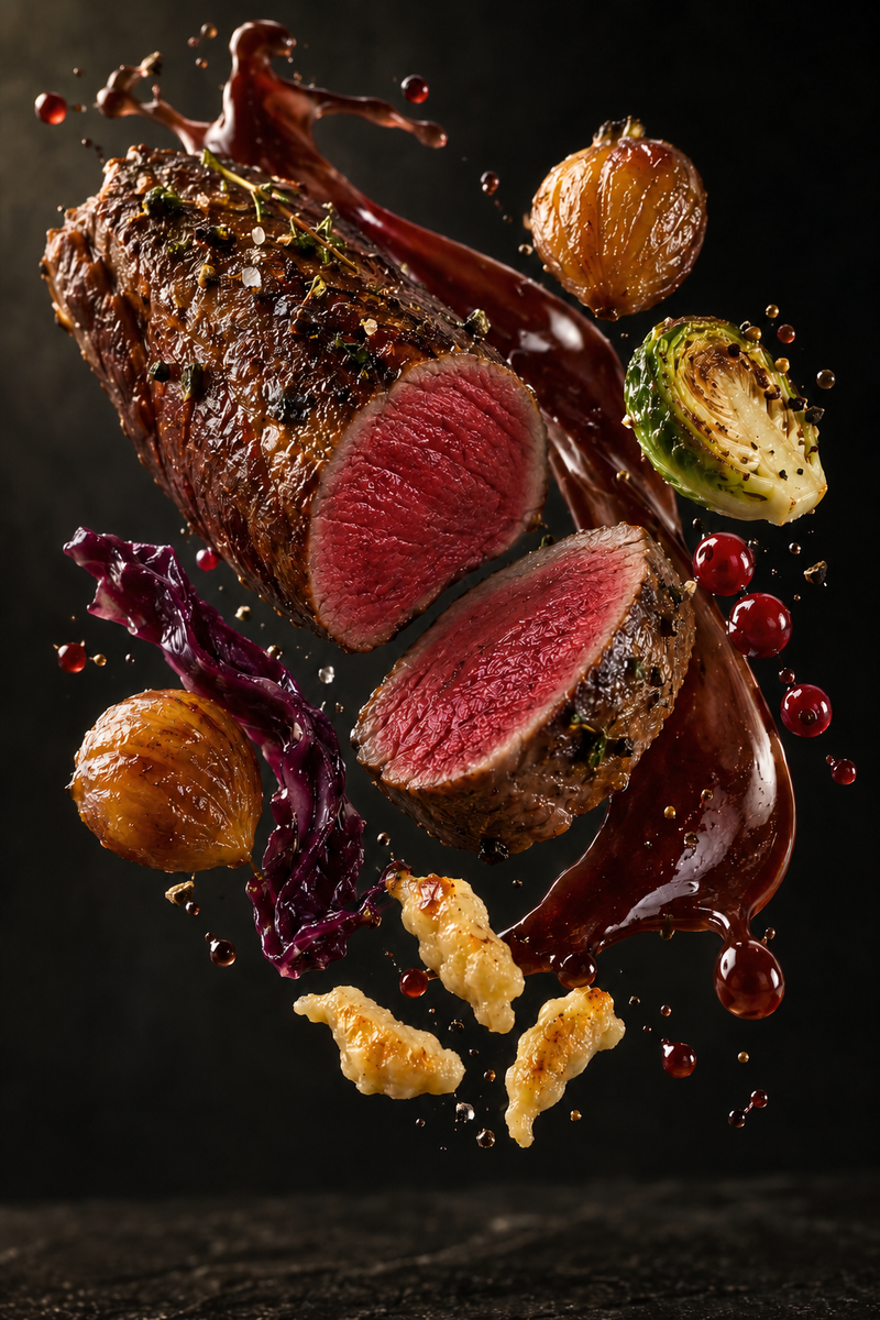 Selle de chevreuil désossée, sauce Grand Veneur